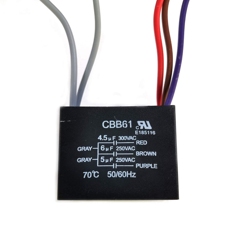 New CEILING FAN CAPACITOR CBB61 4.5uf + 6uf + 5uf 5 WIRE 250V