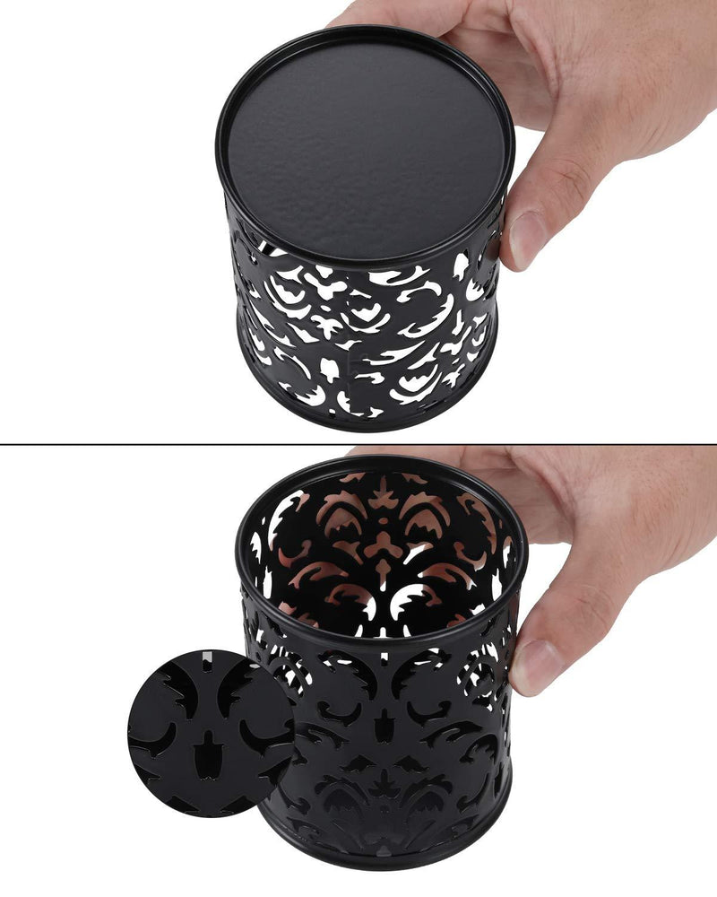 EasyPAG 2 Pcs 3-1/4 inch Dia x 3-3/4 inch High Round Floral Pencil Holder, Black