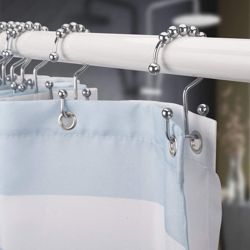 Titanker Shower Curtain Hooks Rings, Rust-Resistant Metal Double Glide Shower Hooks for Bathroom Shower Rods Curtains, Set of 12 Hooks - Chrome