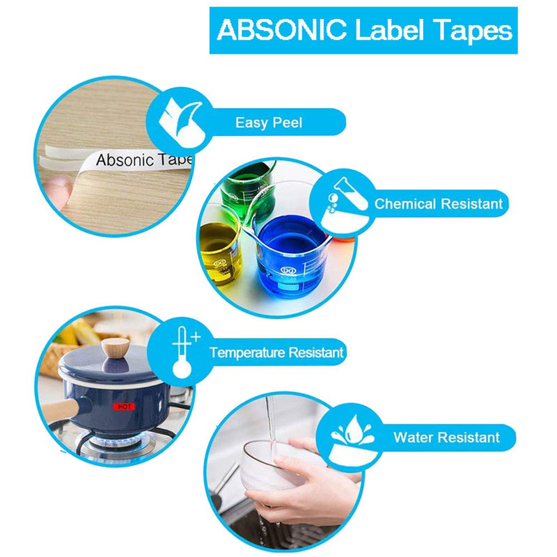 Absonic Compatible Label Tape Replacement for XR-9WE XR-9RD XR-9BU XR-9YW XR-9GN Tape Cassette for Casio KL-60 KL-100 KL-120 KL-750 KL-780 KL-7000 KL-8100 Label Maker, 3/8" x 26', 9mm x 8m, 5-Pack