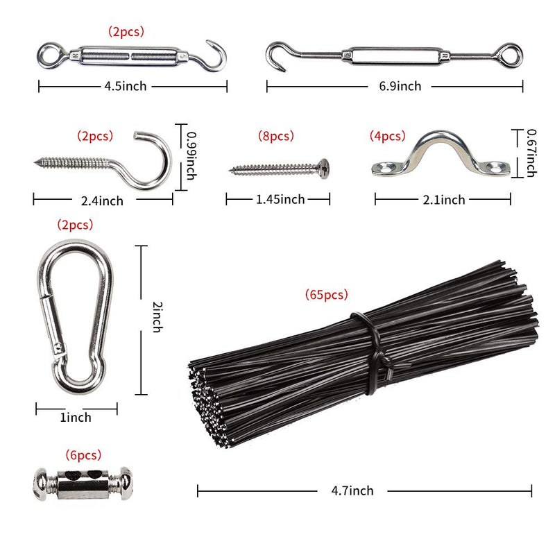 YQL Outdoor Lights Hanging Kit,Globe String Lights Suspension Kit,82ft Black Vinyl-Coated 304 Stainless Steel Cable,String Light Guide Wire,Turnbuckle Wire Rope Tension with Hooks 82ft