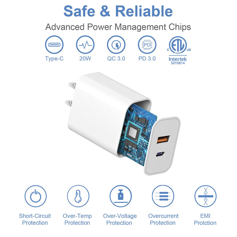 USB C Wall Charger Block for iPhone 14,3-Pack Dual Port PD Power Delivery 20W Type C Fast Charger Block Compatible with iPhone14/14 Pro/14 Pro Max/13/13 Pro/12/12 Pro/iPad/Airpod,Samsung Galaxy