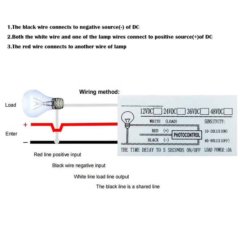 MGGi DC Sensor Photoelectric Light Switch for Outdoor Lighting Fixtures, 5A Dusk to Dawn Photocell Switch, Mini Auto Photoswitch, Hard-Wired Post Eye Light Control Switch - Sensor Control Switch 8-50V