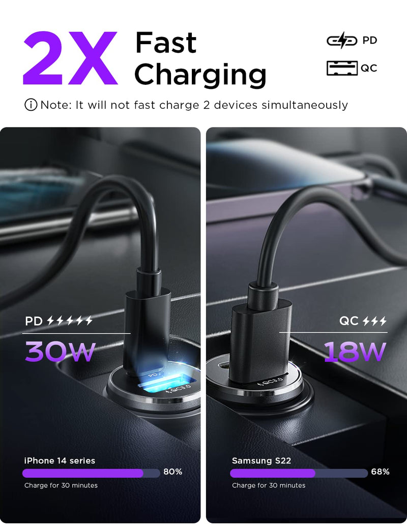 2-Pack USB C Car Charger Fast Charging[PD30W&QC18W], Type C Car Cigarette Lighter USB Charger, LISEN USBC Car Charger Adapter Compatible with iPhone 14 Pro Max Plus 13 12, iPad, Samsung, Pixel, Google
