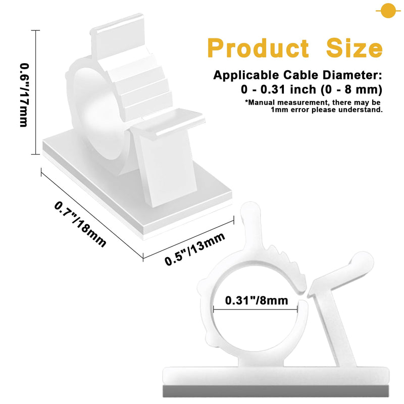 Xuuza 50Pcs Locking Tab Cable Clips, Adhesive Cord Organizer Cable Management Guide for PC Desk Computer Mouse Phone USB Charging Cables Indoor Office Home (White) white