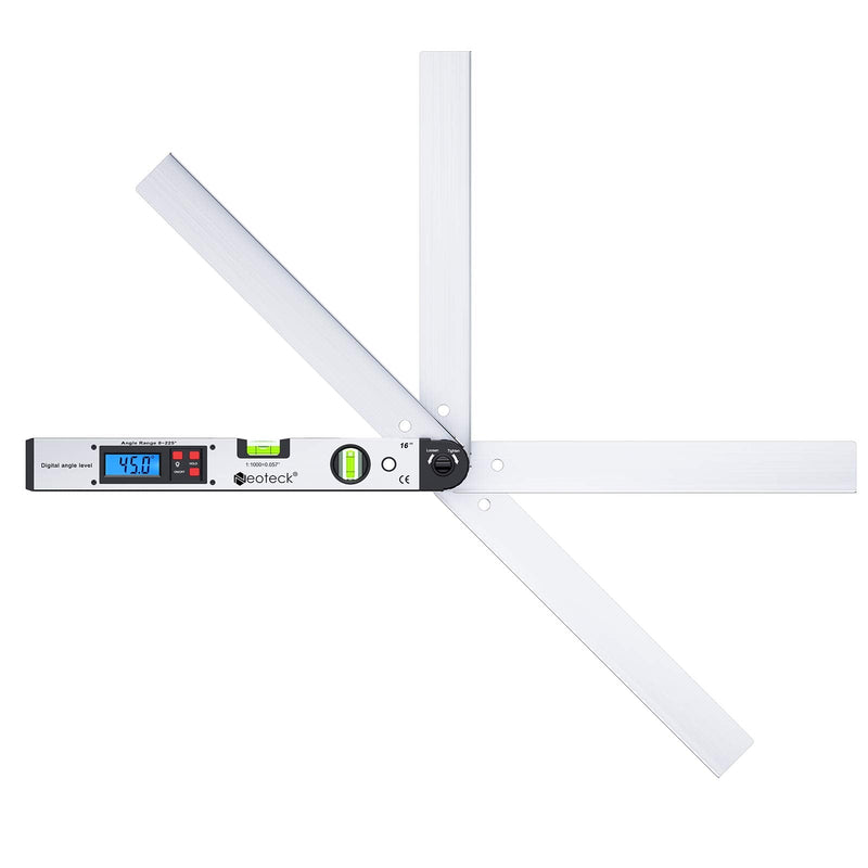 Neoteck Digital Protractor 400mm with LCD Spirit Level 0-225° Digital Inclinometer Angle Measuring Device for Vertical Horizontal Double Spirit Level Silver
