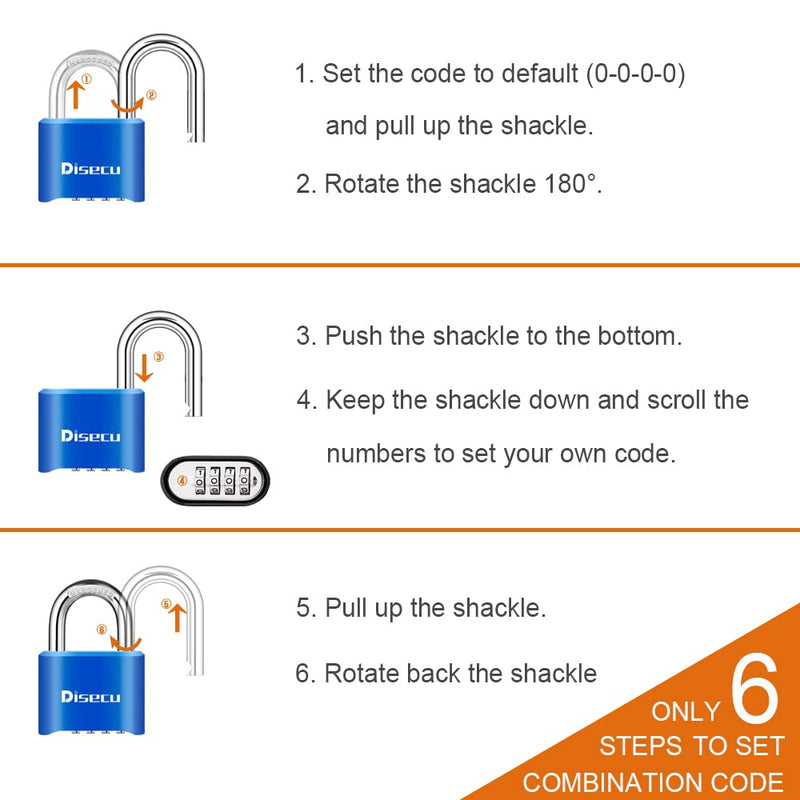 Disecu 4 Digit Heavy Duty Combination Lock Outdoor Waterproof Padlock for School Gym Locker, Sports Locker, Fence, Toolbox, Gate, Case, Hasp Storage (Blue, 2 Pack) Blue