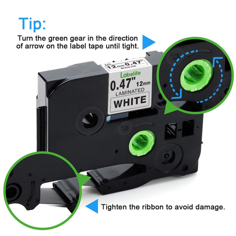 Labelife Compatible Label Tape Replacement for Brother P Touch TZe Label Tape 12mm 0.47 Inch (Black on White/Orange/Red/Blue/Yellow/Green) for Ptouch PT-D210 H110 Label Maker, Laminated, 6-Pack