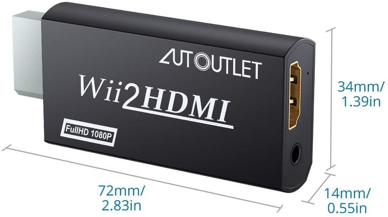 AUTOUTLET Wii to HDMI Converter WII2HDMI Wii Signal to HDMI Support 720P 1080P 3.5MM Audio HD Video Output Adapter with 1M HDMI Cable for Nintendo Wii Black