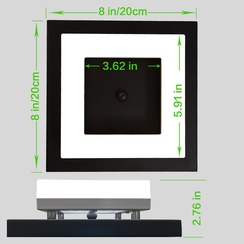 Anmaice 8in Flush Mount led Ceiling Light Fixtures 3000K/4000K/6500K Square Black 8 Watt Modern dimmable Ceiling Lights for Hallways/Balcony/Cloakroom/Small Closet/Washrooms
