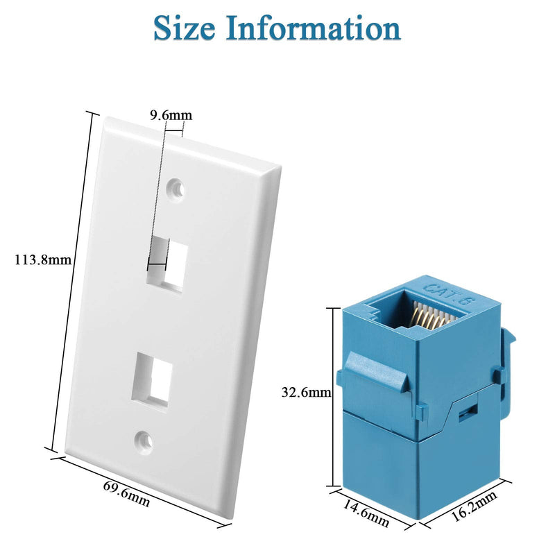 4 Pieces 2 Port Ethernet Wall Plate, RJ45 Cat6 Female to Female Jack Inline Coupler FacePlates (Blue) Blue