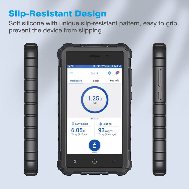 MEDMAX Silicone Case for Omnipod Dash PDM (Personal Diabetes Manager), Lightweight Shockproof Anti Slip Protective Cover Soft Gel Skin with Raised Bezel for Omnipod Dash Device (Black) Black