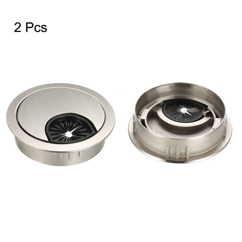 uxcell Cable Hole Cover, 2" Zinc Alloy Desk Grommet for Wire Organizer, 2 Pcs (Wire Drawing, Silver) 2 Inch Brushed Silver