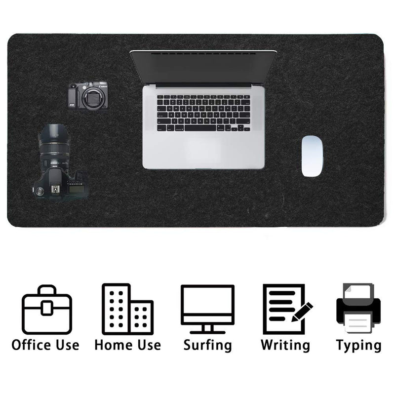 Desk Pad, Desk Blotter Desk Mat Mouse Pad Anti-Static Felts Table Mouse Mat Non-Slip Desk Laptop Pad with Good Insulation for School Office Table Pad(Black) Dark Gray