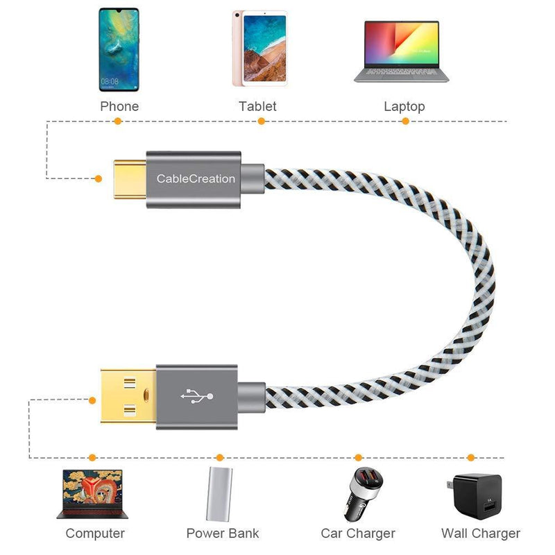 CableCreation Short USB C Cable, [2-Pack] 0.5ft 6 inch USB C to A Cable Braided 3A Fast Charging, Compatible with Galaxy S20/S10/S9/S9+, Note 10 9 8, LG V50 V30, Space Gray [56K Ohm Resistance] 2
