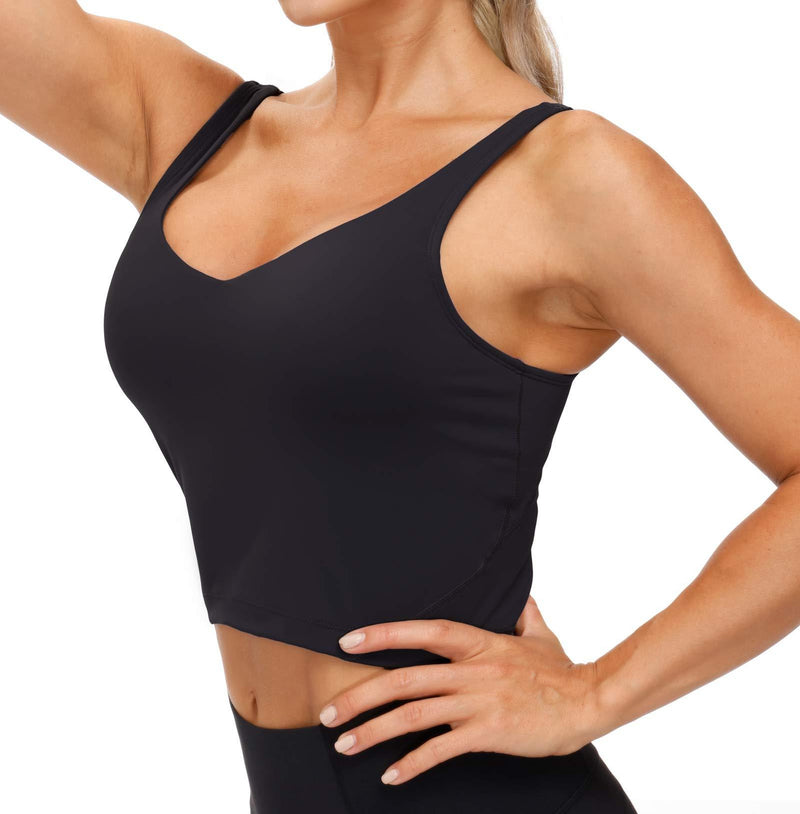 Women’s Longline Sports Bra Wirefree Padded Medium Support Yoga Bras Gym Running Workout Tank Tops Black X-Small