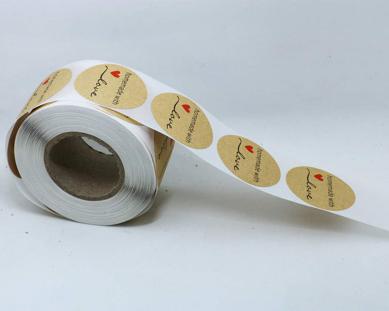 Hybsk Kraft Homemade with Love Stickers 1.5" Inch Round Total 500 Adhesive Labels Per Roll (Kraft)