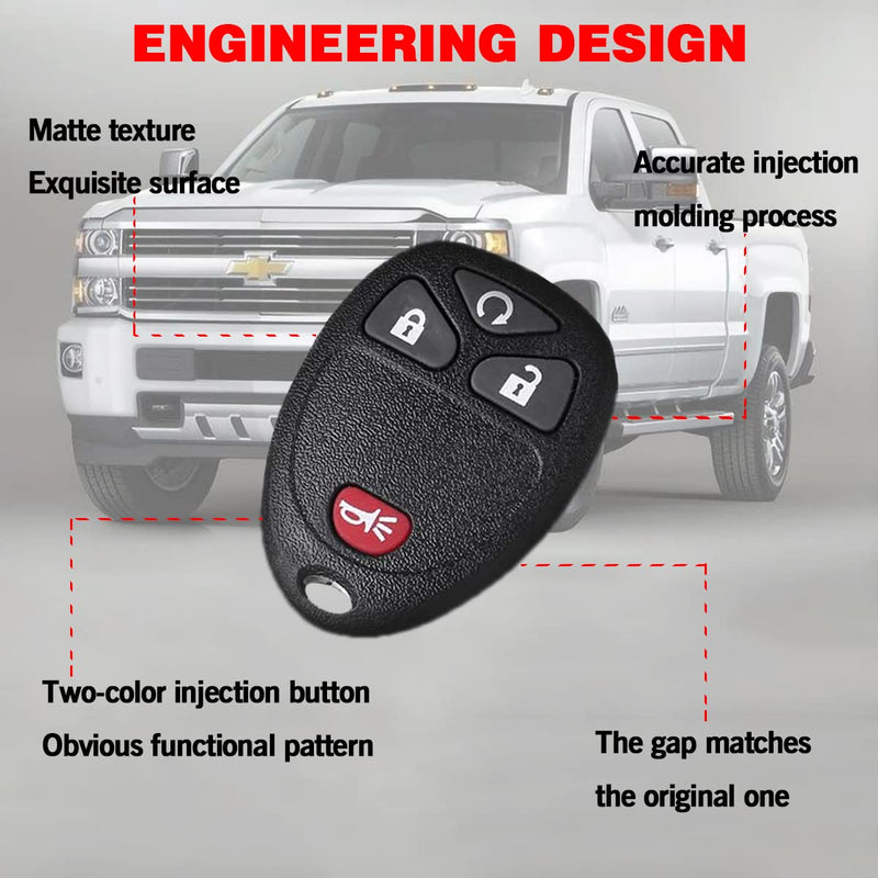 Car Key Fob Keyless Entry Remote Compatible with GMC Sierra Acadia, Chevy Silverado Avalanche Equinox Traverse, Pontiac Torrent, Saturn Outlook Vue, Remote Start Replacement for OUC60270, OUC60221