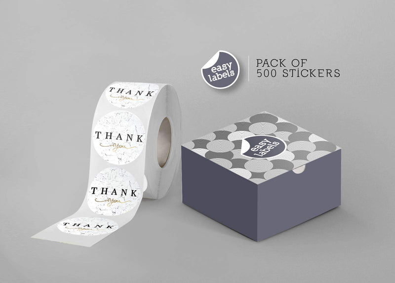 1.5 Inch 500 Thank You Stickers in Roll | Marble Mesh with Gold Foil | Highly Recommended for Birthdays, Weddings, Giveaways, Bridal Showers and Perfect for Small Business Owner