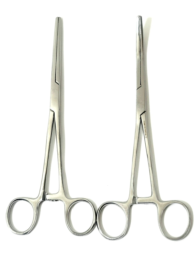 ArtLab-Quality 2 Pcs 8" Locking Straight & Curved Hemostat Set -Hemostat Forceps Set - Stainless Steel Locking Tweezer Clamps - Ideal Hemostats for Nurses, Fishing Forceps, Crafts and Hobby