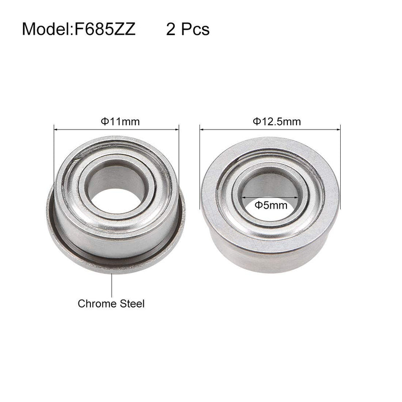 uxcell F685ZZ Flanged Ball Bearing 5x11x5mm Shielded Chrome Steel Bearings 2pcs