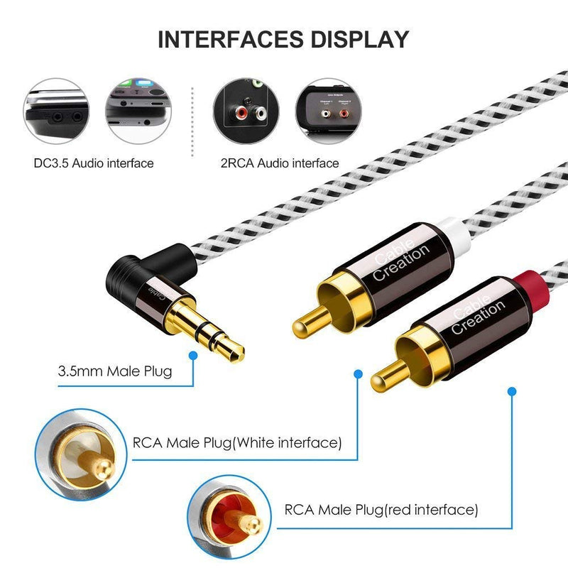 3.5mm to RCA Cable,CableCreation Angle 3.5mm Male to 2RCA Male Auxiliary Stereo Audio Y Splitter Gold-Plated for Smartphones, MP3, Tablets, Speakers,Home Theater,HDTV,1.6ft/0.5m 1.6Ft
