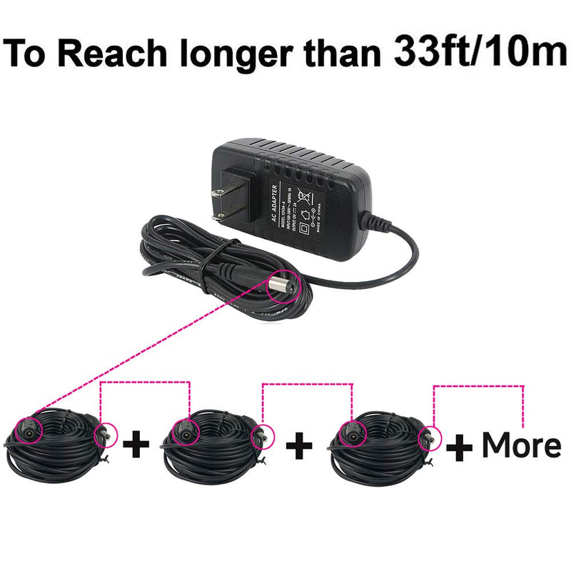 Vanxse CCTV 20M 2.1x5.5mm Dc 12v Power Extension Cable for CCTV Security Cameras IP Camera Dvr Standalone-20meters Black