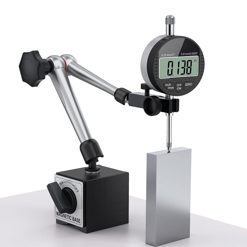 AUTOUTLET Digital Dial Gauge 0.01/0.0005'', Digital Dial Gauge Gauge 0-25.4mm/1'' Measuring Range, with LCD Display, Digital Indicator Gauge Dial Test Indicators for Laboratory Workshop etc. (Black) Black 0-25.4mm/1''( 0.01mm/0.0005'')
