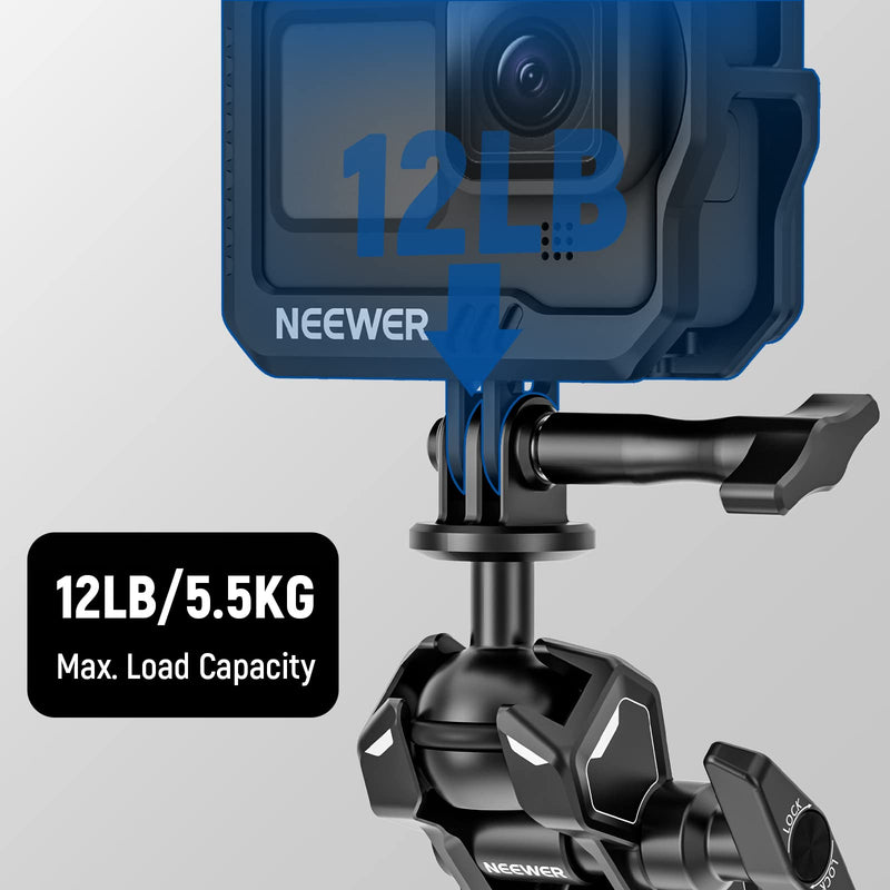 NEEWER Magic Arm Mount for Hero11 10 Osmo Action 3 One X3, Articulating Arm Adapter with 1/4" Screw for Clamp Mount/Suction Cup/Camera Cage Compatible with SmallRig GoPro DJI Insta360, UA021