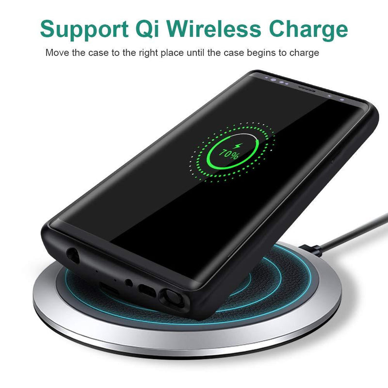 Newdery Upgraded Galaxy Note 9 Battery Case Qi Wireless Charging Compatible, 10000mAh Rechargeable Extended Charger Case (Raised Bezel - Air Cushion Technology) Compatible Samsung Note 9 (Black)