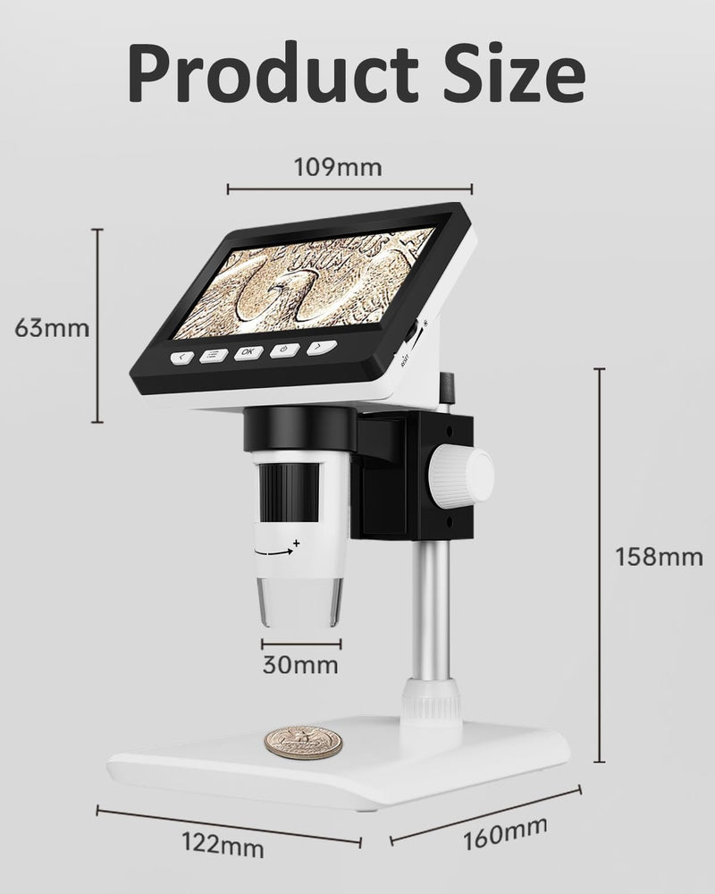 AOPICK Microscope, LCD Digital Microscope 1000X 4.3-Inch 1080P USB Microscope with 8 Adjustable LED Light, PC View, Compatible with MacOS Windows