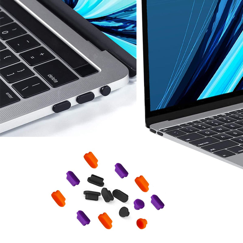 i-Tensodo 15 Pcs Anti Dust Plugs Covers Compatible with MacBook Pro 13 2020 M1 A2338 A2289 A2251/MacBook Pro 15 A1707 A1990 2016-2019,Silicone Dust Plugs, Black+Orange+Purple