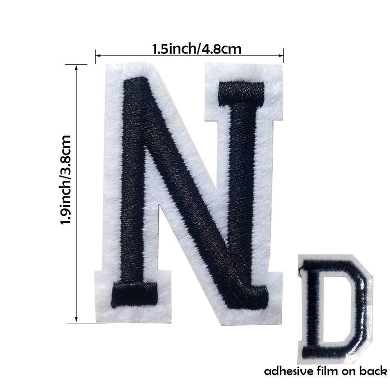 Iron on Letter Patches 52 Pieces,White Letter Patches Alphabet Embroidered Patch A-Z,for Hats Shirts Jeans Bags Black black52