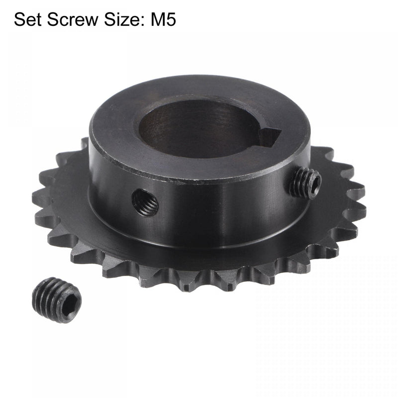 uxcell 25 Tooth Roller Sprocket B Type, 25 Chain, Single Strand 1/4" Pitch, 20mm Bore Black Oxide C45 Carbon Steel, Keyway with Set Screws for ISO 04C