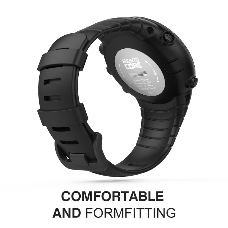 MoKo Watch Band Compatible with Suunto Core, Classic Replacement Soft Wrist Band Strap with Metal Clasp for Suunto Core Smart Watch, Fits 5.51"-9.06" (140mm-230mm) Wrist, All Black
