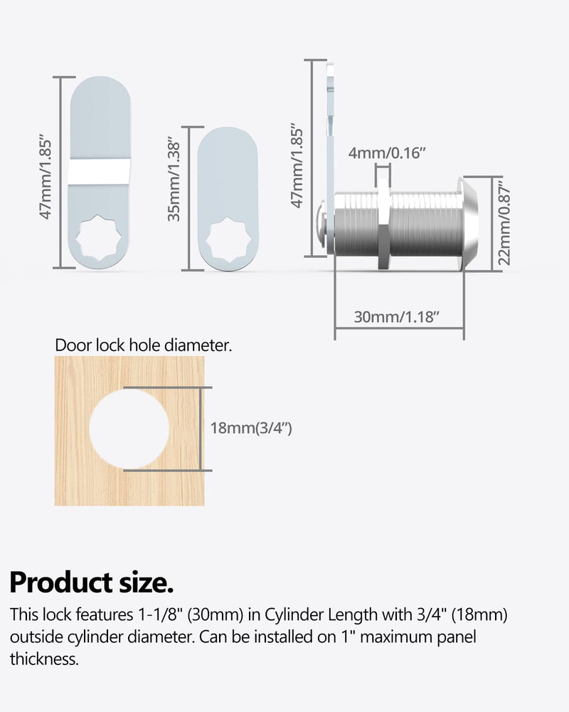Cabinet Lock, ROFMAPLE 8 Packs 1-1/8Inch 30mm Keyed Different Cam Lock Secure Important Files and Drawers, Diecast Stainless Steel for Cabinet Cupboards File Drawer Mailbox Tool Box Dresser