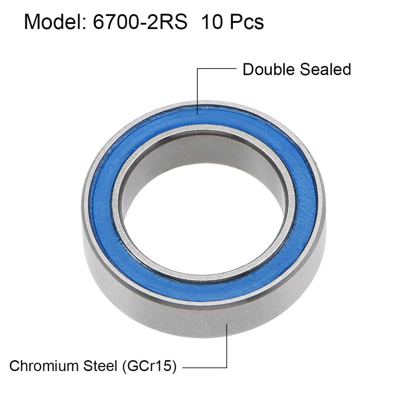 uxcell 6700-2RS Deep Groove Ball Bearings Z2 10mm x 15mm x 4mm Double Sealed Chrome Steel Blue Cover 10pcs