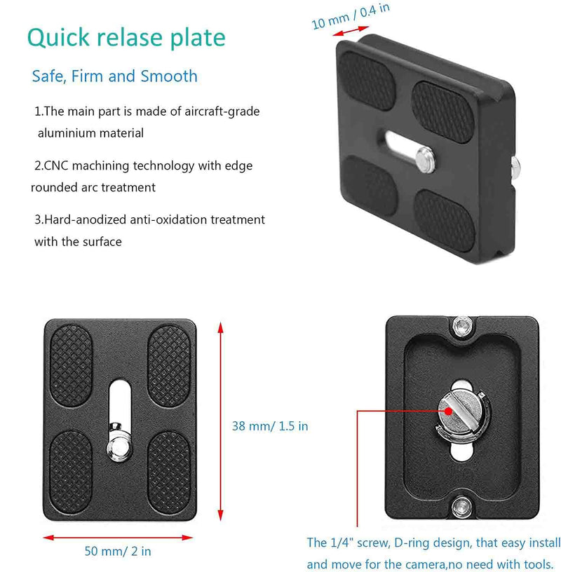VIZEMO Camera Quick Release Plate PU50 2 Pieces QR Small Plate with 1/4"-20 Screw,Tiny Universal Quick Release Plate for Arca Swiss Standard Clamp for DSLR Camera Tripod Ballhead 50MM-1.97"(2 Packs)
