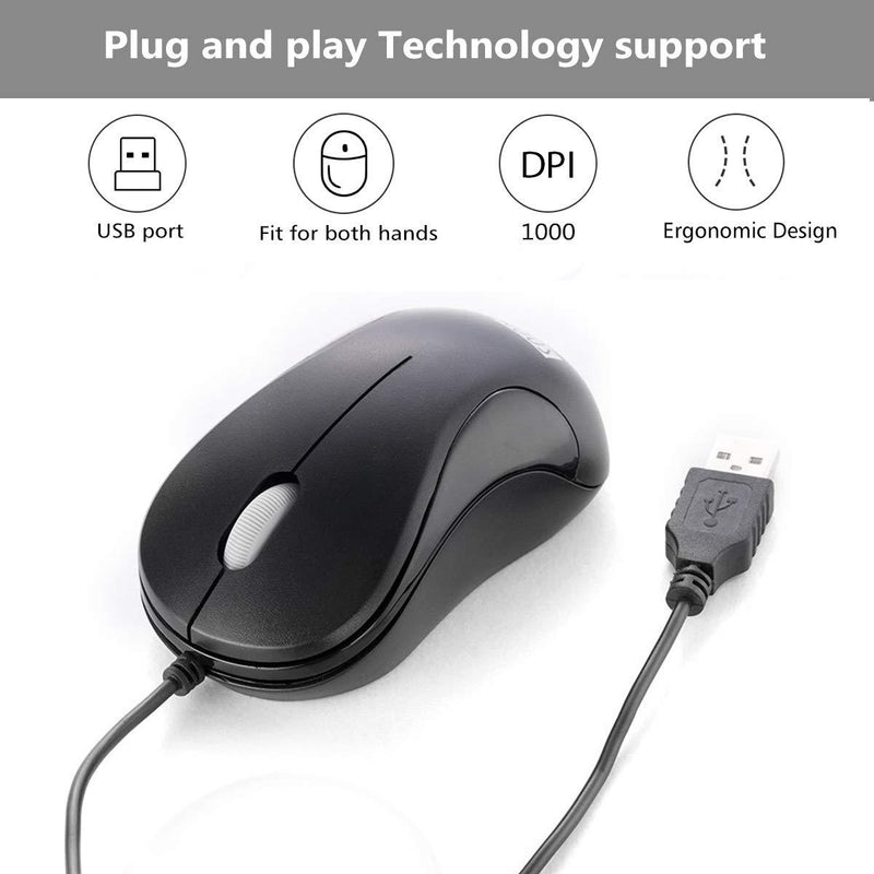 Computer Mouse 2 Pack Mini USB Mouse for Laptop Designed USB Optical Wired Mice for Office and Home use Compatible with Computer Laptop PC Desktop Windows 7/8/10/XP Vista and Mac Black Color by SOONGO BlackDouble