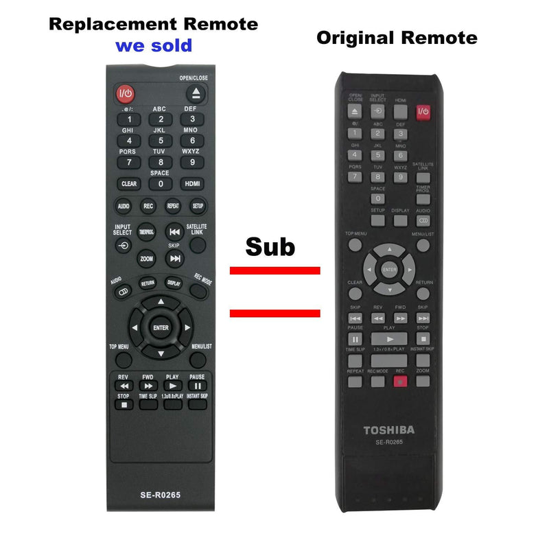 New SE-R0265 Replace Remote Control fit for Toshiba DVDR DVR DVD Video Recorder DFTV200 D-FTV200 DKR10 D-KR10 DKR10KU D-KR10KU DKR40 D-KR40 DKR40KU D-KR40KU DR400 D-R400 DR400KU D-R400KU DR410 D-R410