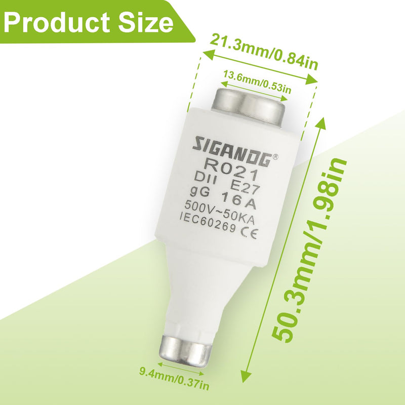 SIGANDG 16A DII E27 R021 Spiral Ceramic Fuses gG Diazed Fuse Inserts 500VAC for Cable and Line Protection (Pack of 10)
