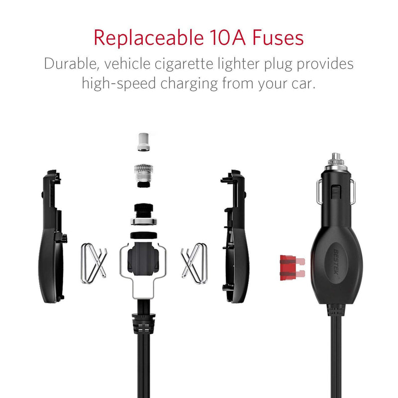 BESTEK 3-Socket 200W 12V/24V DC Cigarette Lighter Power Adapter with 6A 4-Port Car USB Splitter Charger