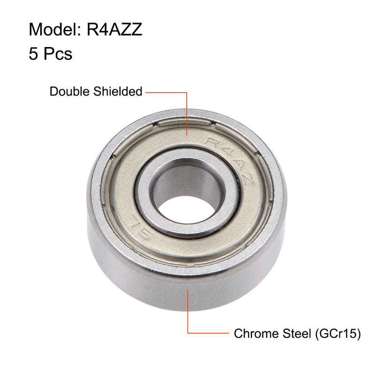 uxcell R4AZZ Deep Groove Ball Bearing 1/4-inchx3/4-inchx9/32-inchShielded Z2 Lever Bearings 5pcs 1/4"x3/4"x9/32"