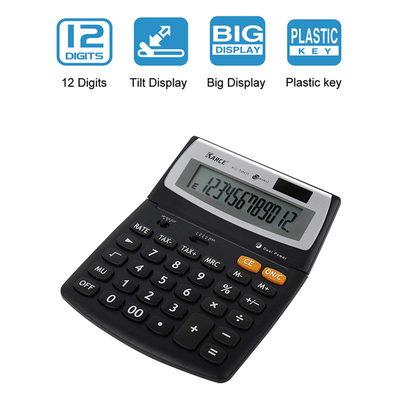 KARCE KC-560T-12, 12-Digits Large Desktop Tax Calculator, Black