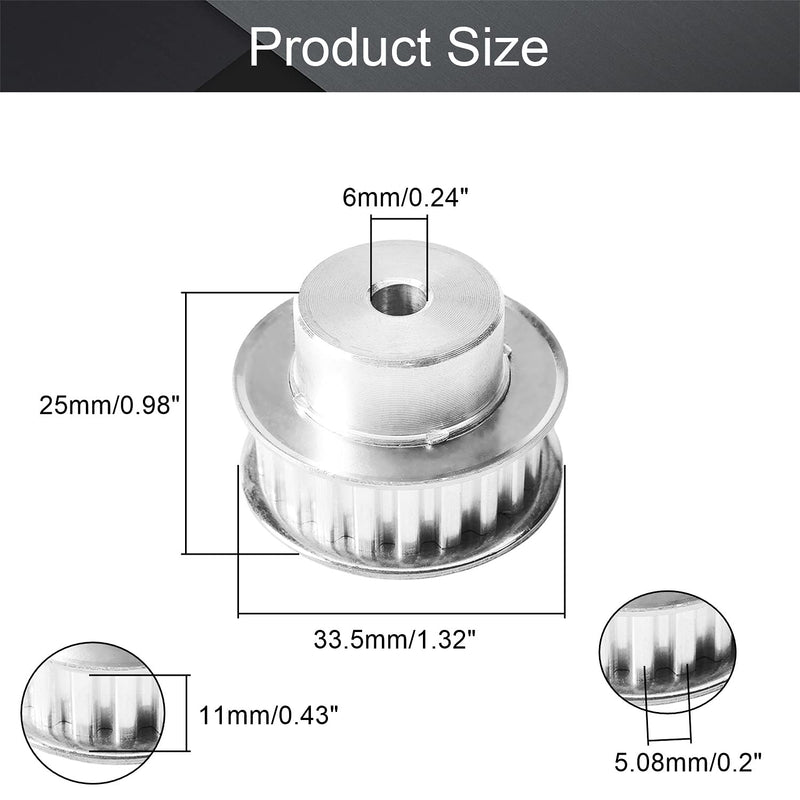 Fielect Aluminium Alloy XL 21 Teeth 6mm Inner Bore Diameter Timing Belt Pulley Flange Synchronous Wheel Silver Tone for 3D Printer CNC 1Pcs XL21