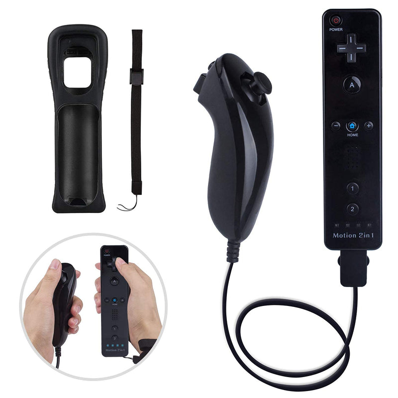 TechKen 2 Pack Remote Controller with Build in Motion Plus and 2 Nunchucks 2blacks