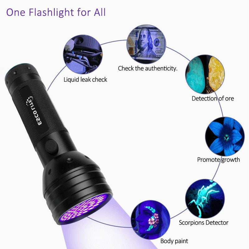 Escolite Black Light UV Flashlight, Escolite UV Lights 51 LED Ultraviolet Blacklight Flashlight Pet Urine Detector, Matching with Pet Odor Eliminator