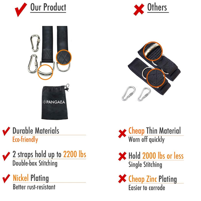 PANGAEA Tree Swing Hanging Straps Kit, Heavy Duty Holds 2200LBS Extra Long, with Safer Lock Snap Carabiners & Carry Pouch Bag (5 FT) 5 ft