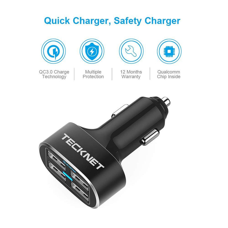 TECKNET USB Car Charger, PowerDash D2 9.6A/48W 4-Port Rapid Car Adapter with BLUETEK Technology Compatible with iPhone 11 Pro Max/XS/XR/X/8/Plus, Galaxy S20 Ultra/S10/Note, iPad Pro/Mini, Huawei