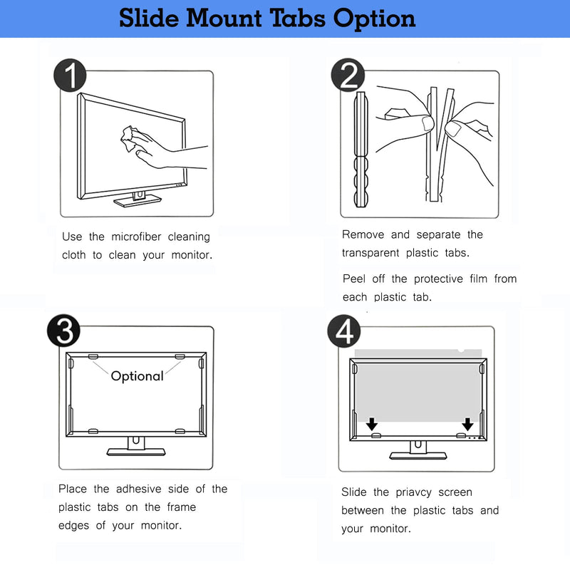 ACONETMAX Privacy Screen Filter Adhesive Strips,Slide Mount Tabs and Double-Sided Tape for Computer Monitors and Laptops - Replacement Kits Adhesive Strips and Slide Mount Tabs